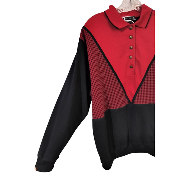3176) Vintage 90's Blast Multi print Red Black Button Pullover Sweater Size XL - Picture 2 of 6